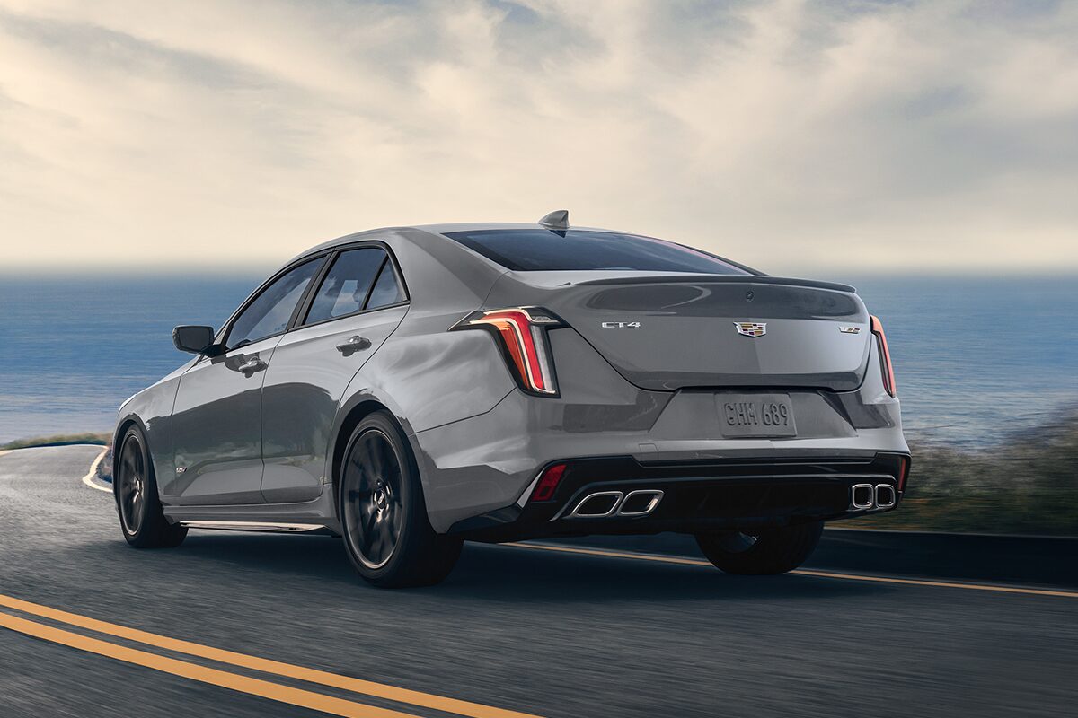 Rear View of the Cadillac CT4-V Driving by the Beach