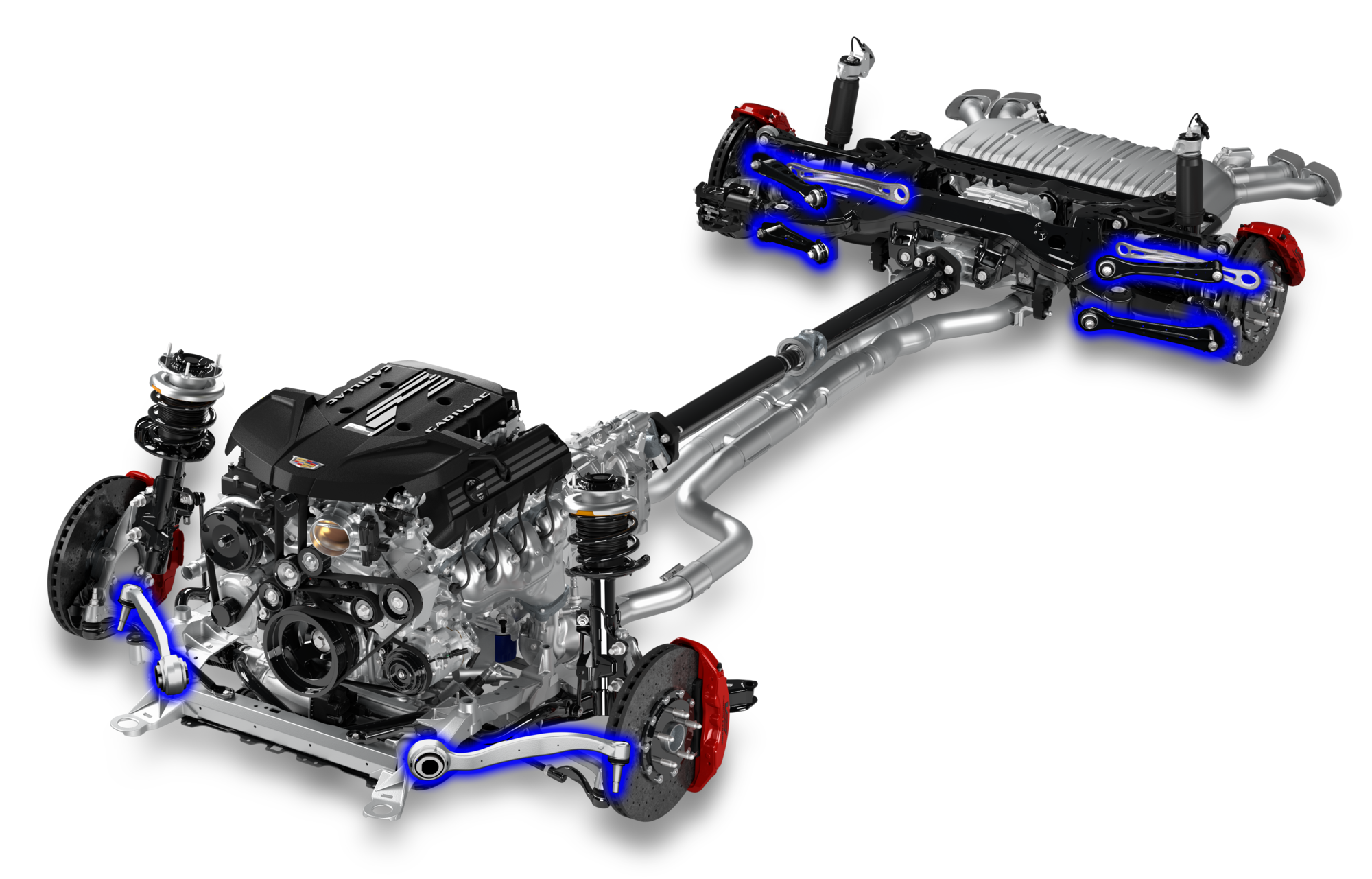 The 2026 CT5-V Precision Package Undercarriage Highlighting the Front and Rear Links Suspension Links