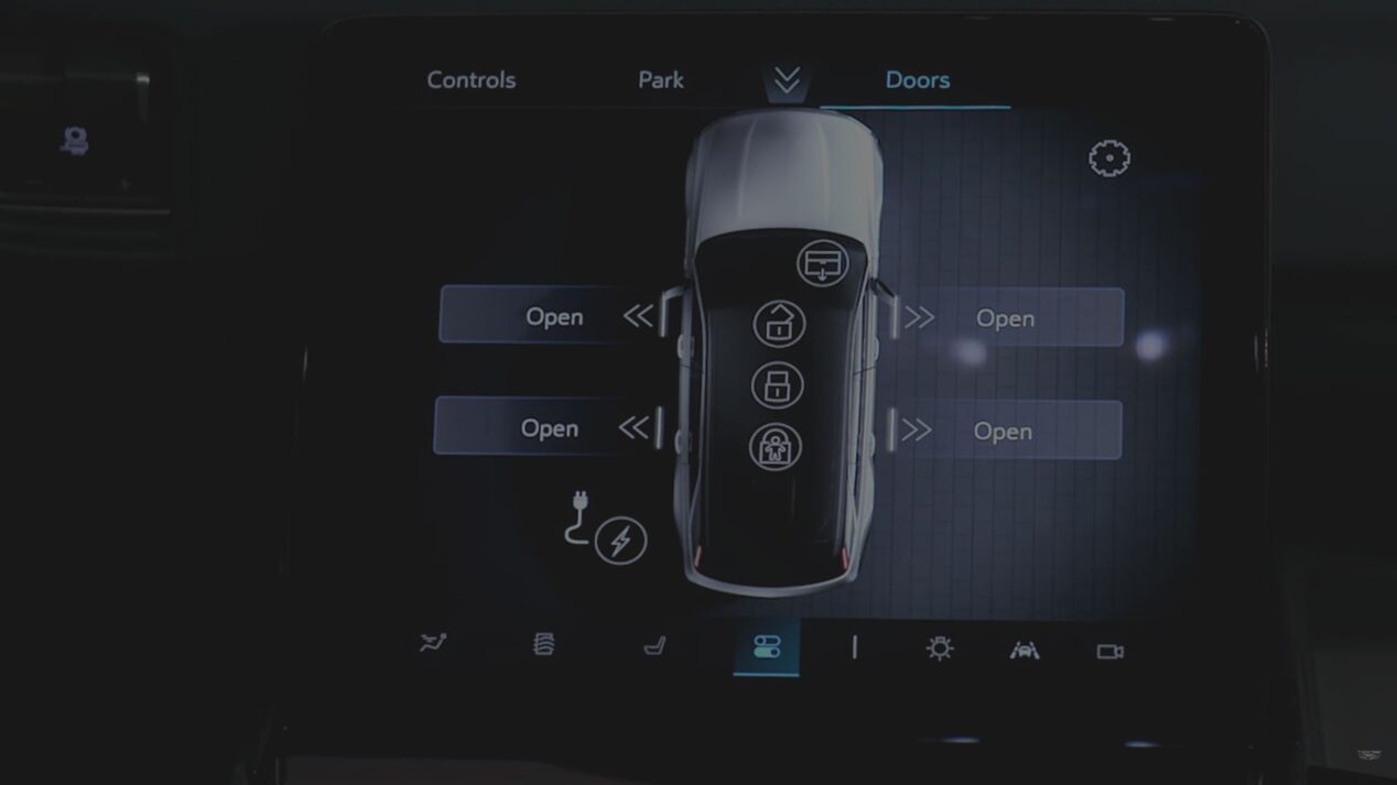 Close-up of the Cadillac Escalade Convenience Power Door Options on the Command Center Control Screen