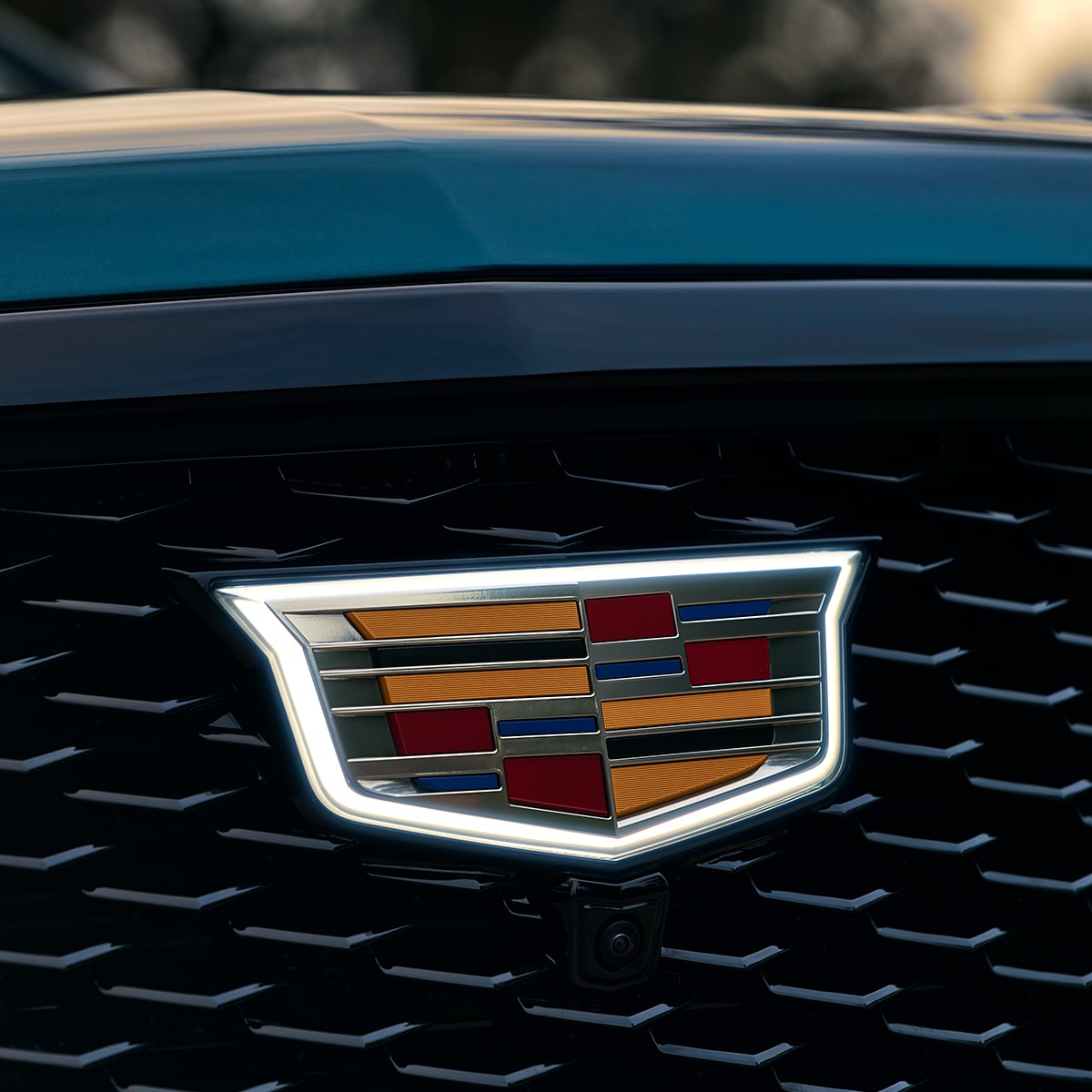 Close-Up of the Cadillac Crest on the 2025 Escalade Grille