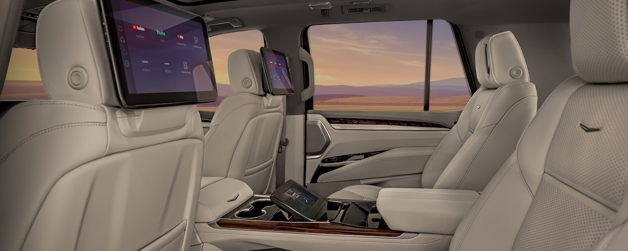 The Executive Second Row of the 2025 Escalade Outlooking a Beautiful Sunset