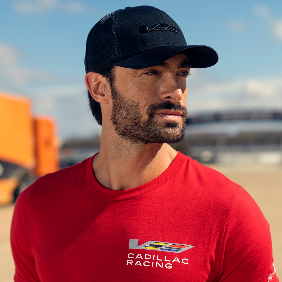 A Cadillac V-Series Racing Team Member Looking into the Distance